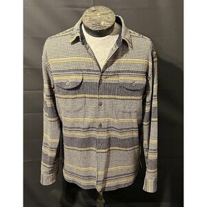 Pendleton Buckley Shirt Mens Large Blue Tan Wool Plaid Houndstooth Button Up